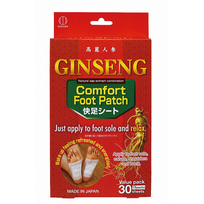 KOKUBO Comfort Foot Patch GINSENG/Шлаковыводящий пластырь с экстрактом женьшеня на 15 применений