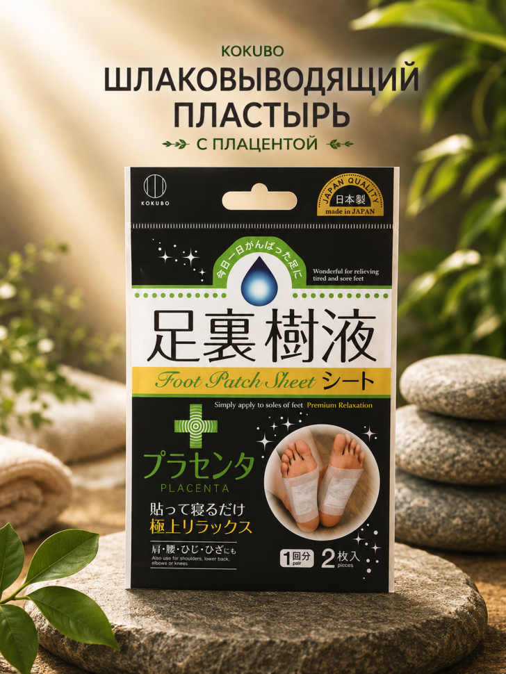 KOKUBO Шлаковыводящий пластырь для ног с плацентой, 1 шт