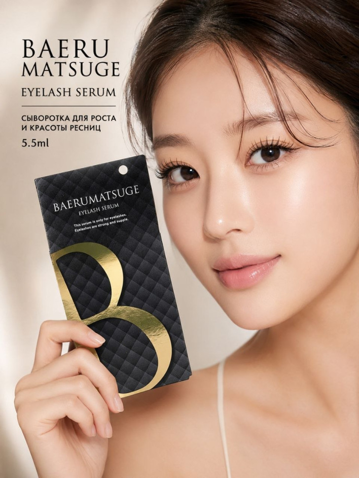 BAERU MATSUGE Eyelash Serum/Сыворотка для роста и красоты ресниц со стволовыми клетками, коллагеном, церамидом NG, гиалуроновой кислотой, экстрактом бурых водорослей, аминокислотами, 5,5 мл