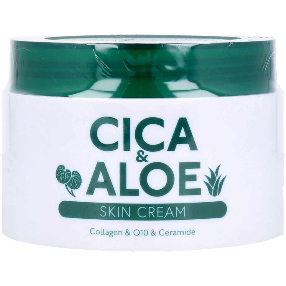 CICA&ALOE SKIN CREAM/Увлажняющий крем с экстрактом центеллы (CICA) и алоэ, гиалуроновой кислотой, коллагеном, коэнзимом Q10, 3 видами керамидов, 200 г
