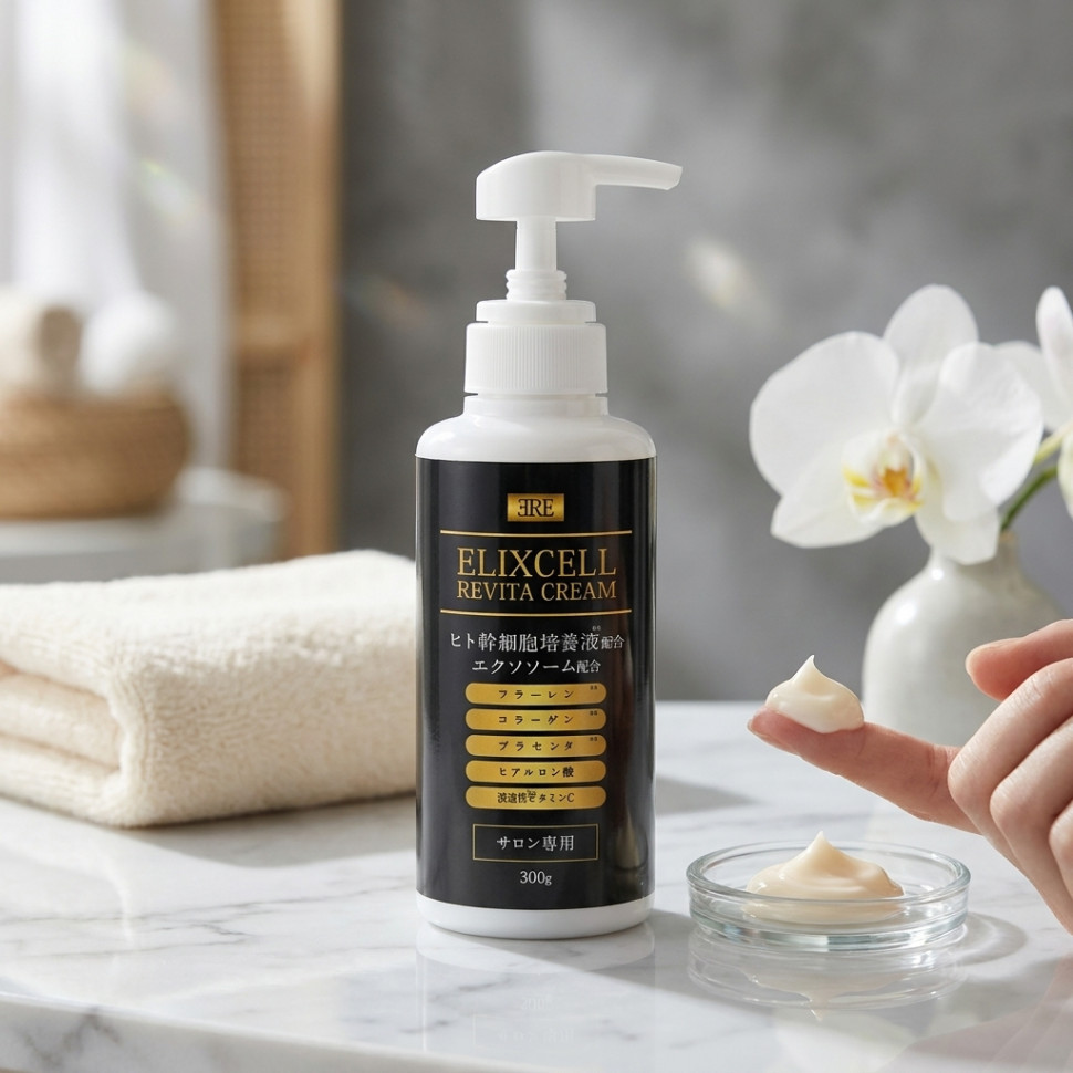 ELIXCELL Revita Cream/ Крем для лица с экстрактом стволовых клеток, скваланом, фуллереном, плацентой, коллагеном, эластином и гиалуроновой кислотой 300 г