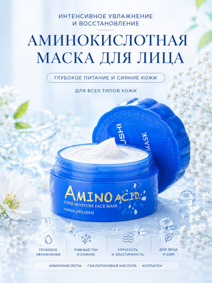 AMINO ACID Super Moisture Face Mask/Несмываемая интенсивная увлажняющая маска для лица с аминокислотами, гиалуроновой кислотой, коллагеном, 3 видами церамидов 80 гр